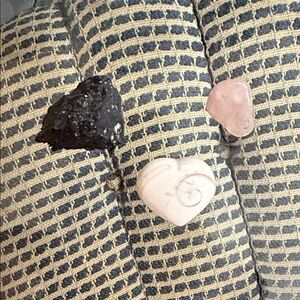 Hand-Carved Heart Stone + Rose Quartz & Black Raw Stone Trio